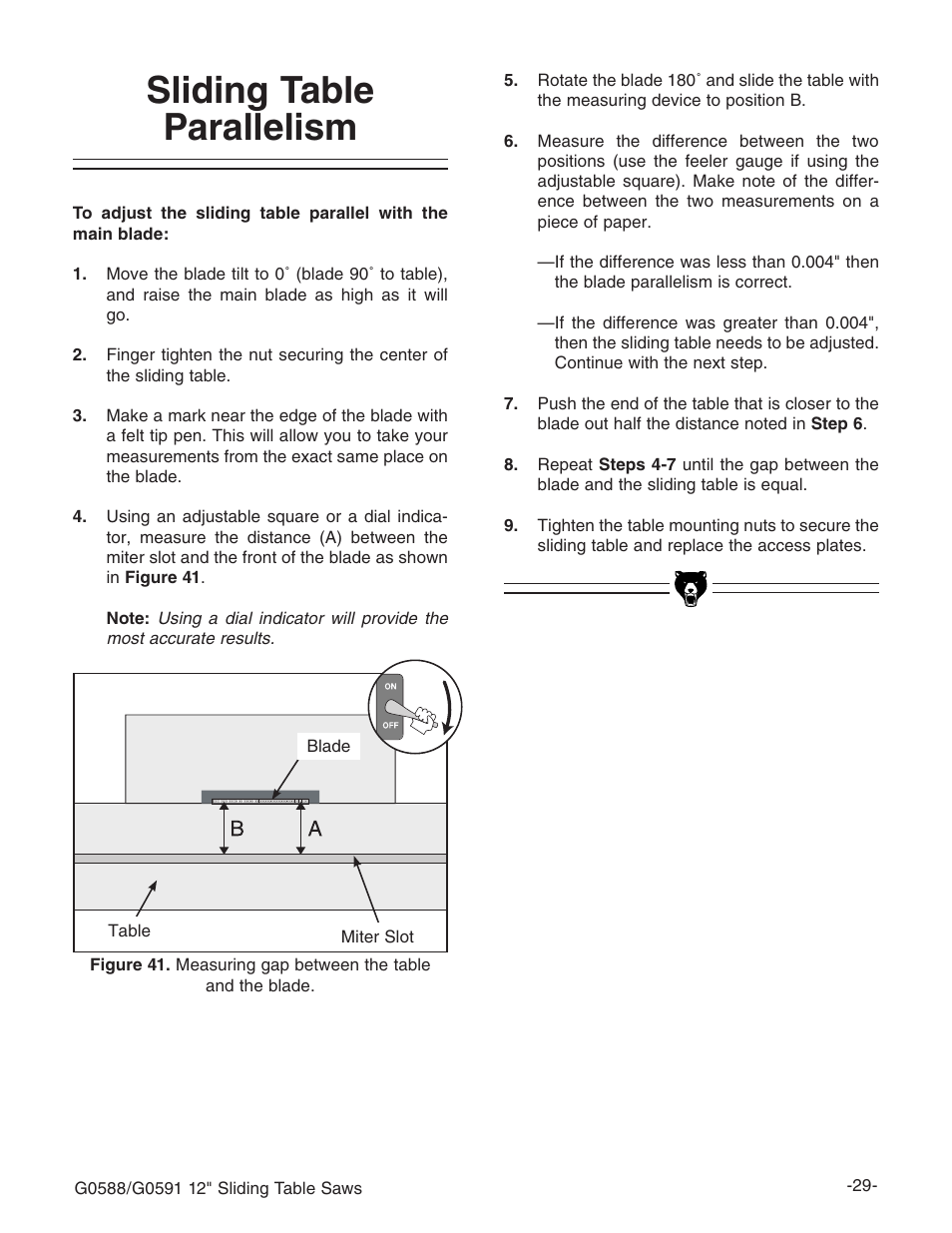 Sliding table parallelism | Grizzly G0588/G0591 User Manual | Page 37 / 82