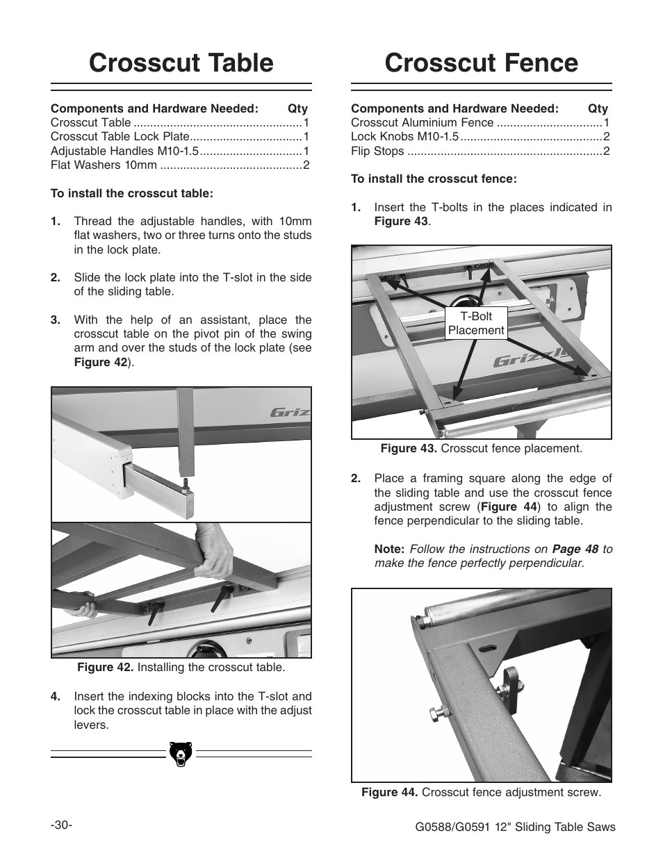 Crosscut fence, Crosscut table | Grizzly G0588/G0591 User Manual | Page 38 / 82