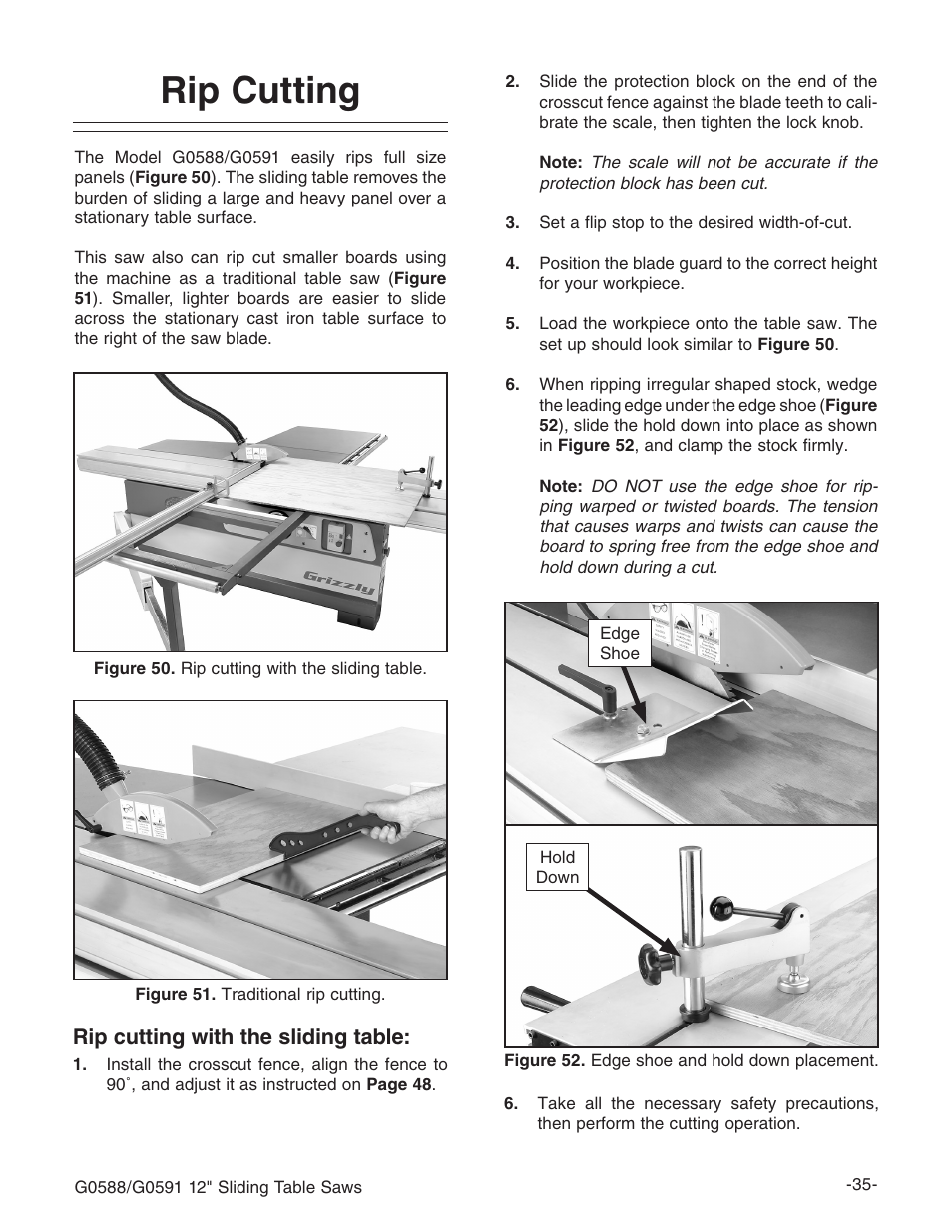 Rip cutting | Grizzly G0588/G0591 User Manual | Page 43 / 82