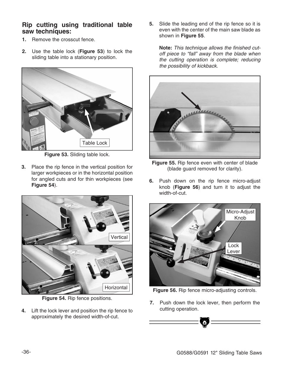 Rip cutting using traditional table saw techniques | Grizzly G0588/G0591 User Manual | Page 44 / 82