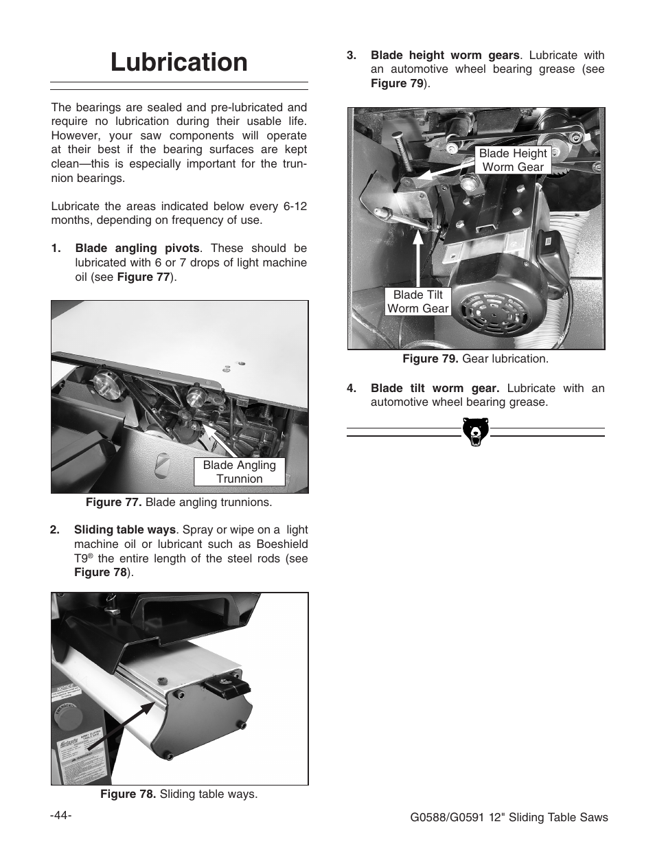 Lubrication | Grizzly G0588/G0591 User Manual | Page 52 / 82