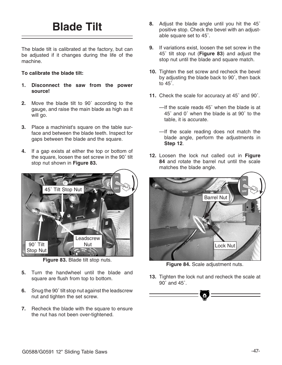 Blade tilt | Grizzly G0588/G0591 User Manual | Page 55 / 82