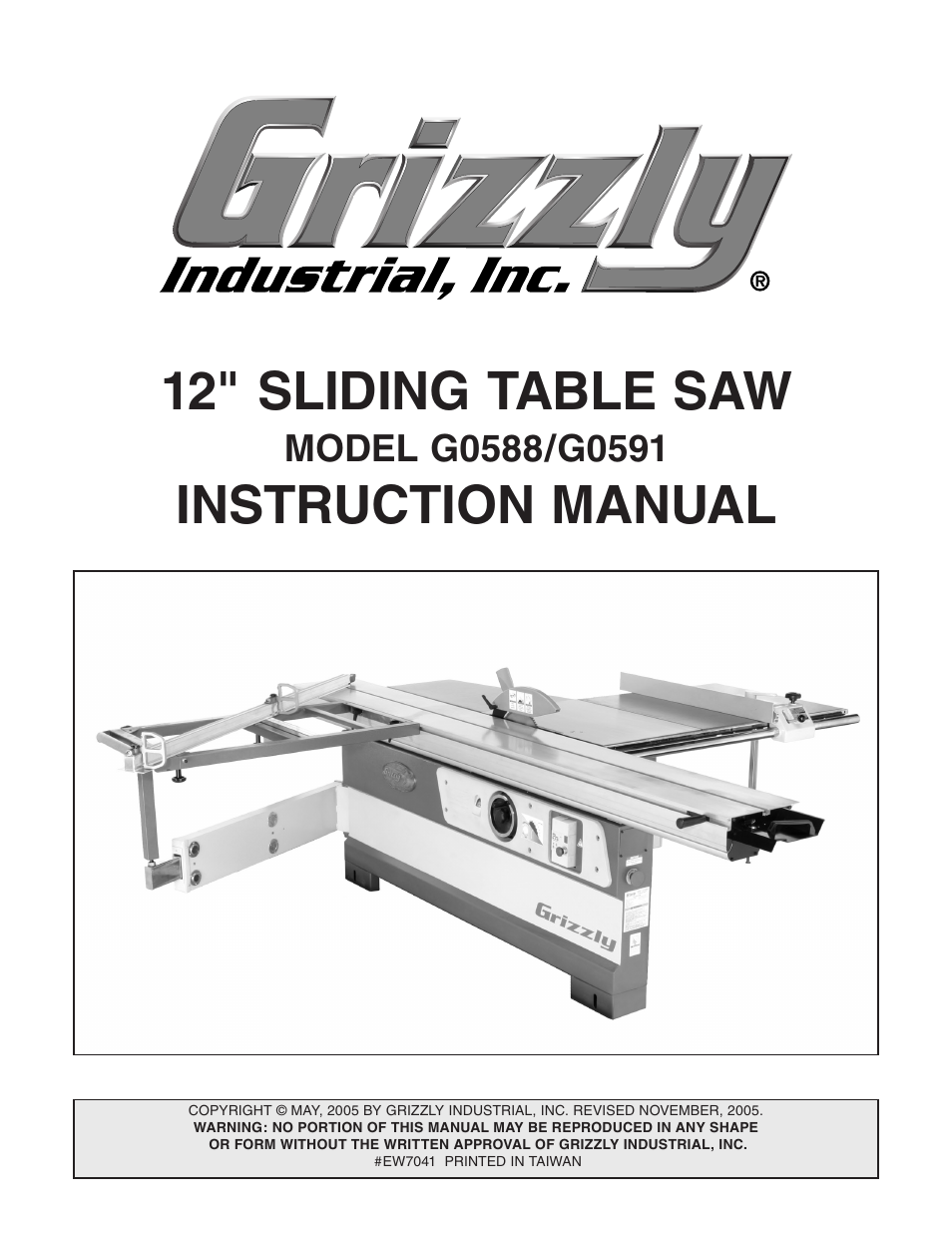 12" sliding table saw, Instruction manual | Grizzly G0588/G0591 User Manual | Page 7 / 82