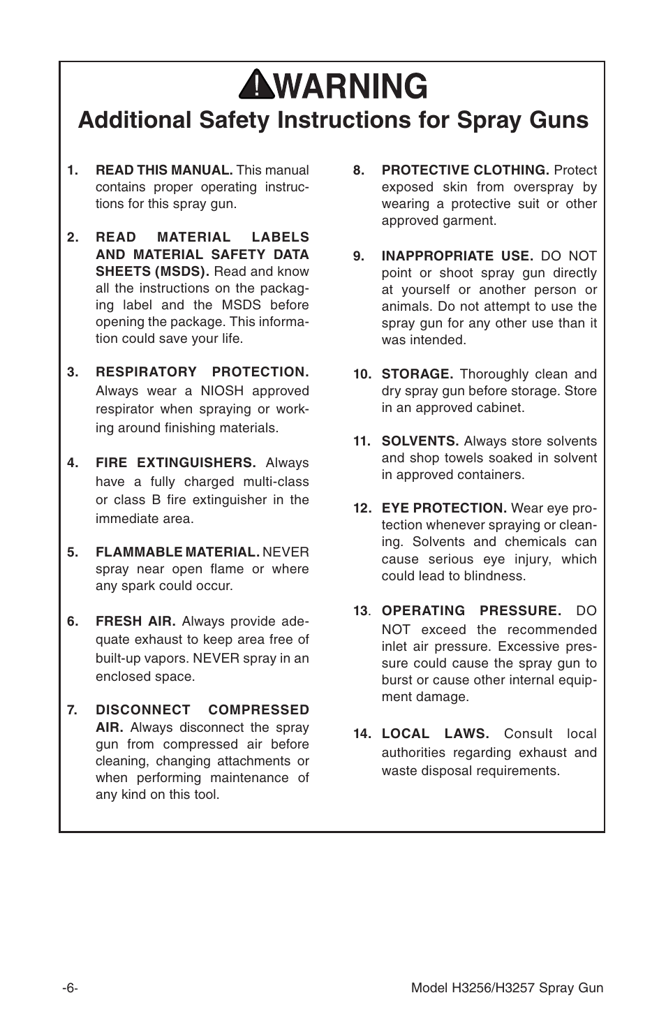 Additional safety instructions for spray guns | Grizzly H3256 User Manual | Page 6 / 24