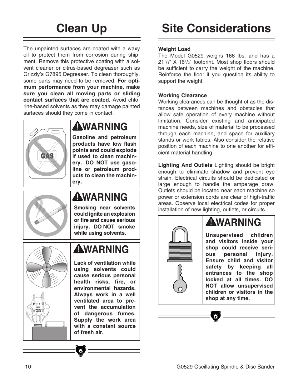 Site considerations clean up | Grizzly G0529 User Manual | Page 12 / 36