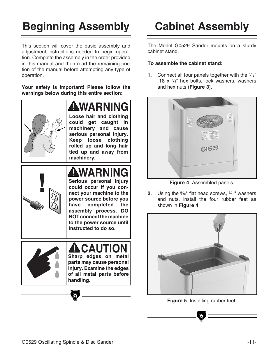 Beginning assembly, Cabinet assembly | Grizzly G0529 User Manual | Page 13 / 36
