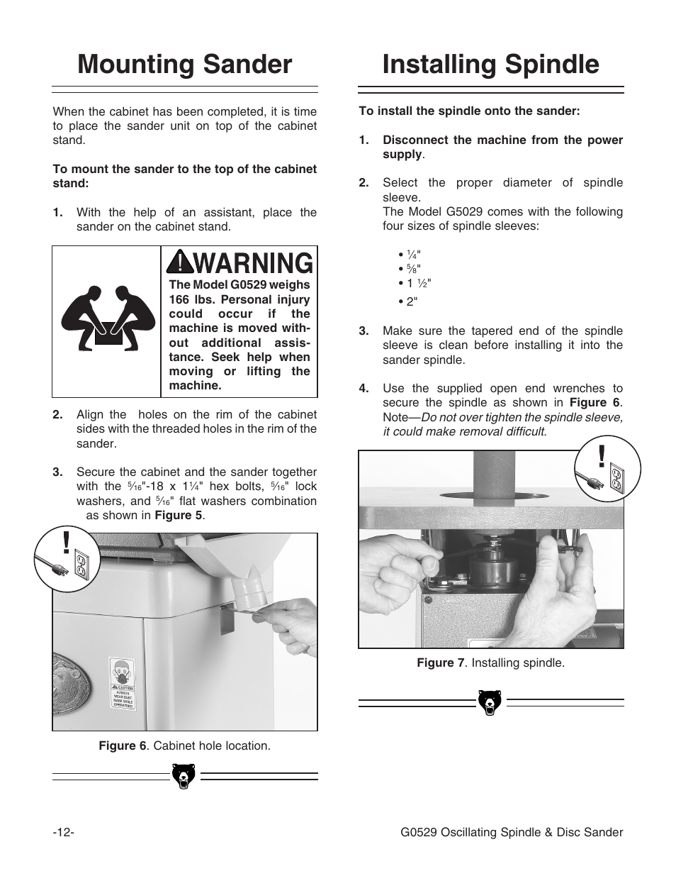 Installing spindle mounting sander | Grizzly G0529 User Manual | Page 14 / 36
