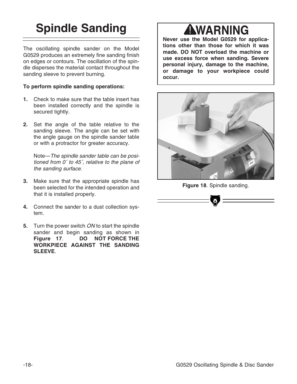 Spindle sanding | Grizzly G0529 User Manual | Page 20 / 36