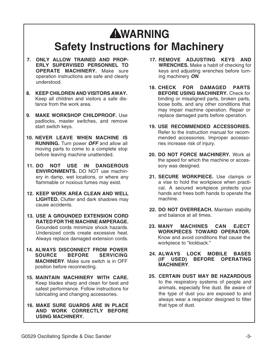 3afety | Grizzly G0529 User Manual | Page 5 / 36