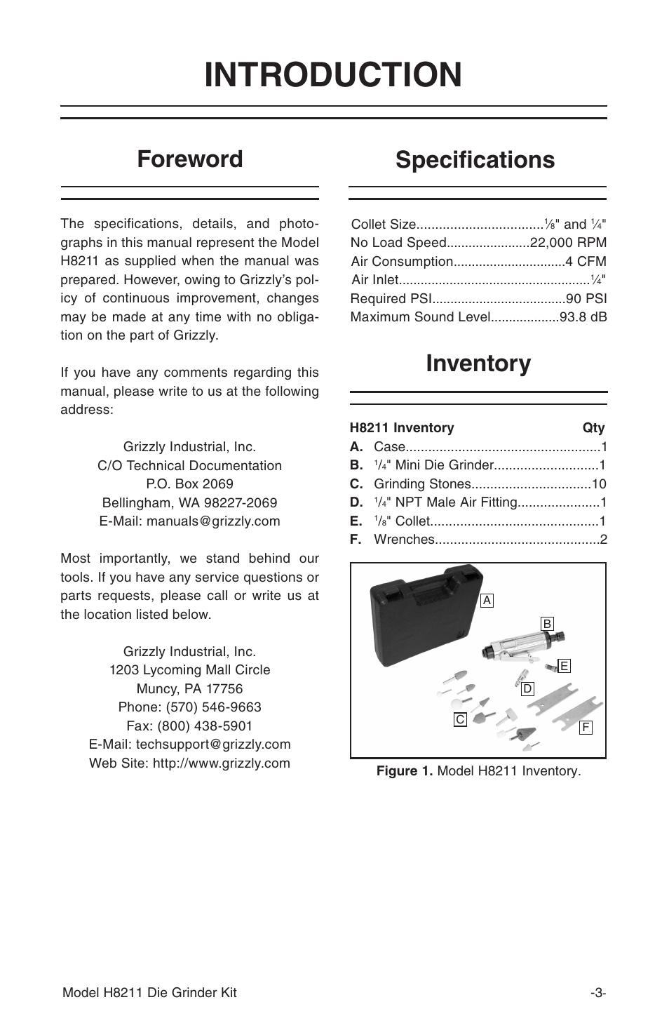 Introduction, Specifications foreword, Inventory | Grizzly 14 Piece Die Kit H8211 User Manual | Page 5 / 8