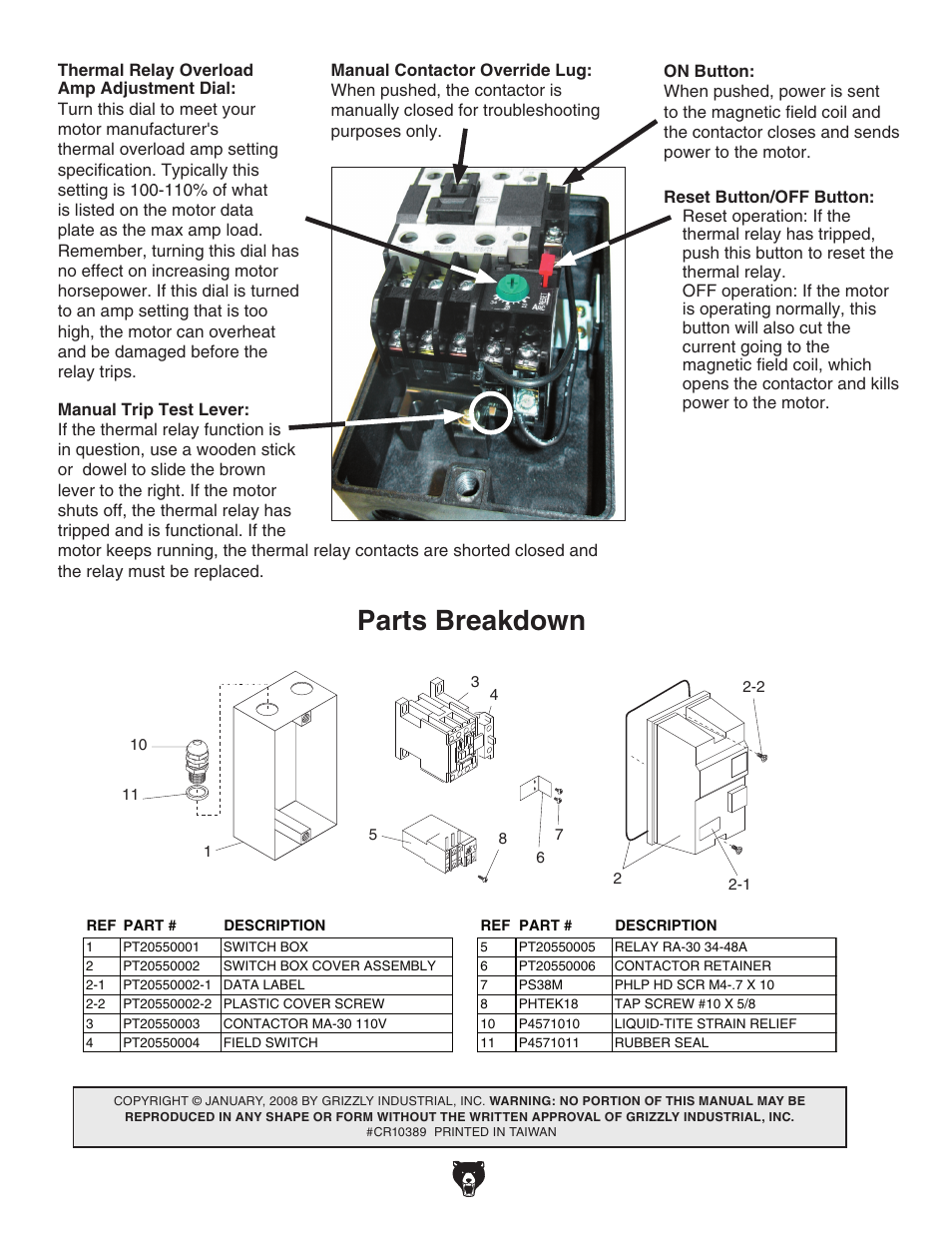 Parts breakdown | Grizzly T20550 User Manual | Page 2 / 2
