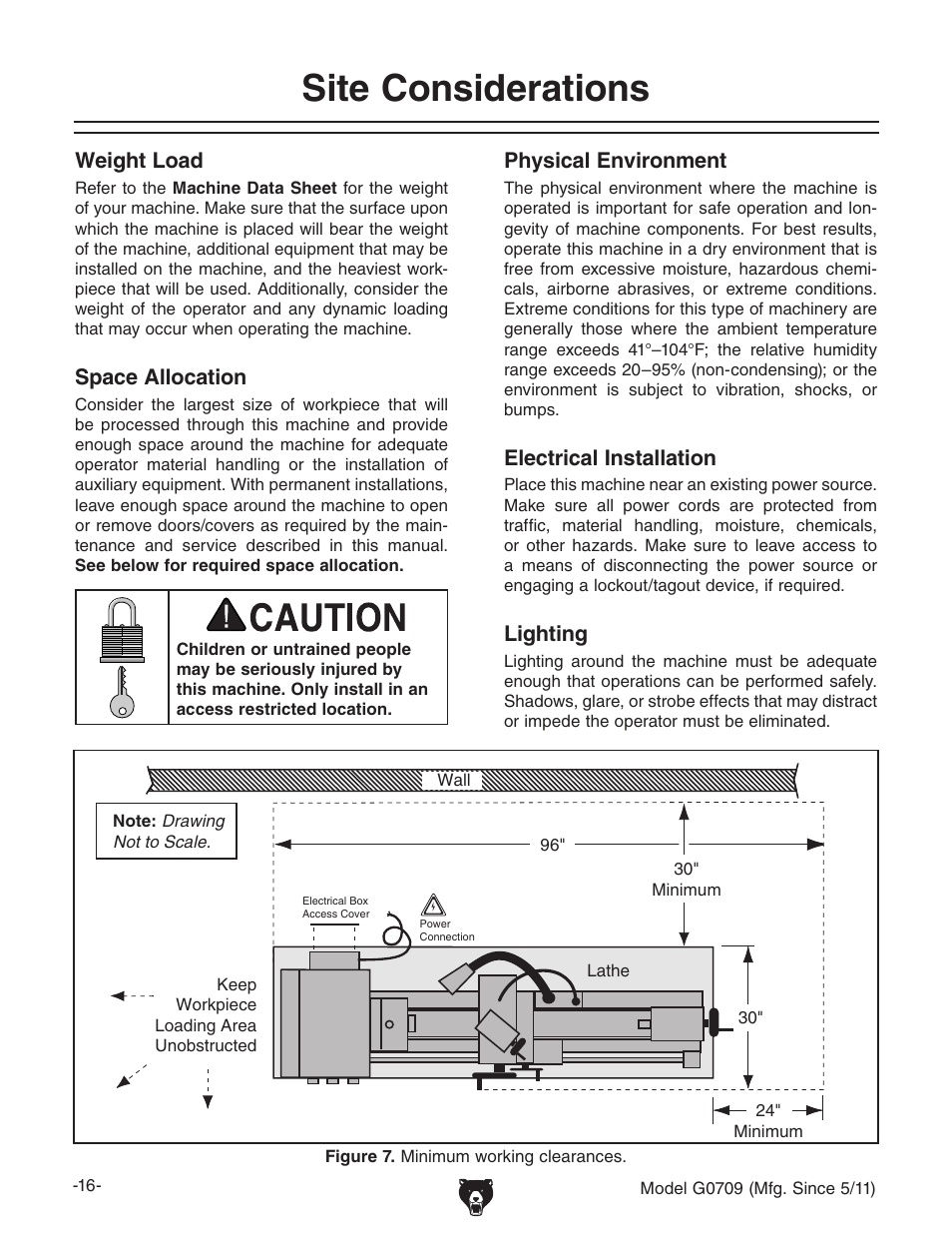 Site considerations | Grizzly G0709 User Manual | Page 18 / 112