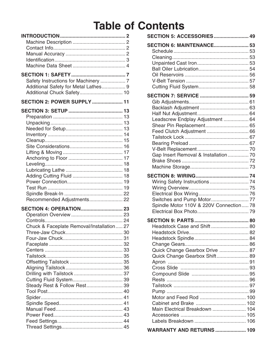 Grizzly G0709 User Manual | Page 3 / 112