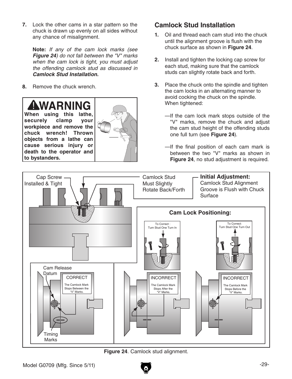 Camlock stud installation | Grizzly G0709 User Manual | Page 31 / 112