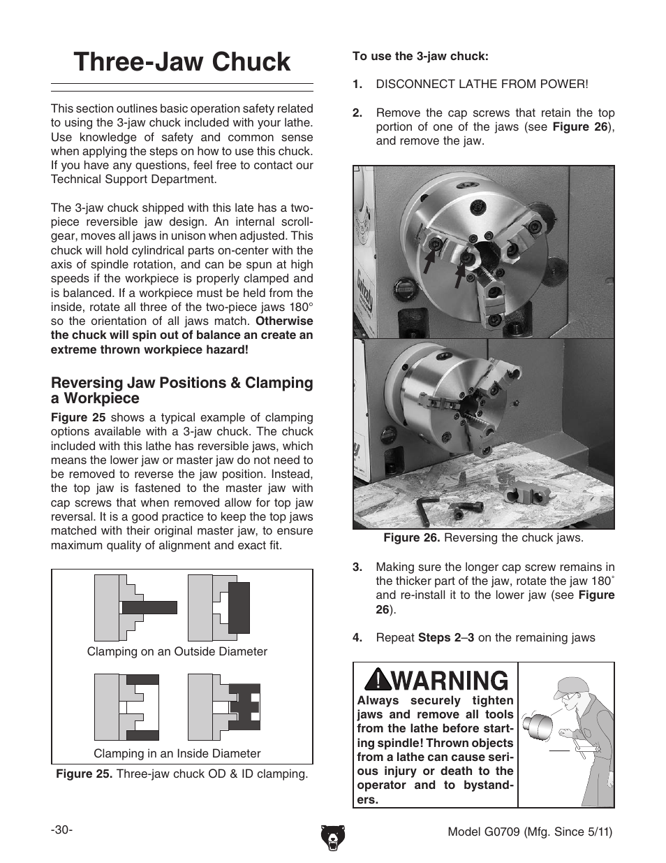 Three-jaw chuck | Grizzly G0709 User Manual | Page 32 / 112