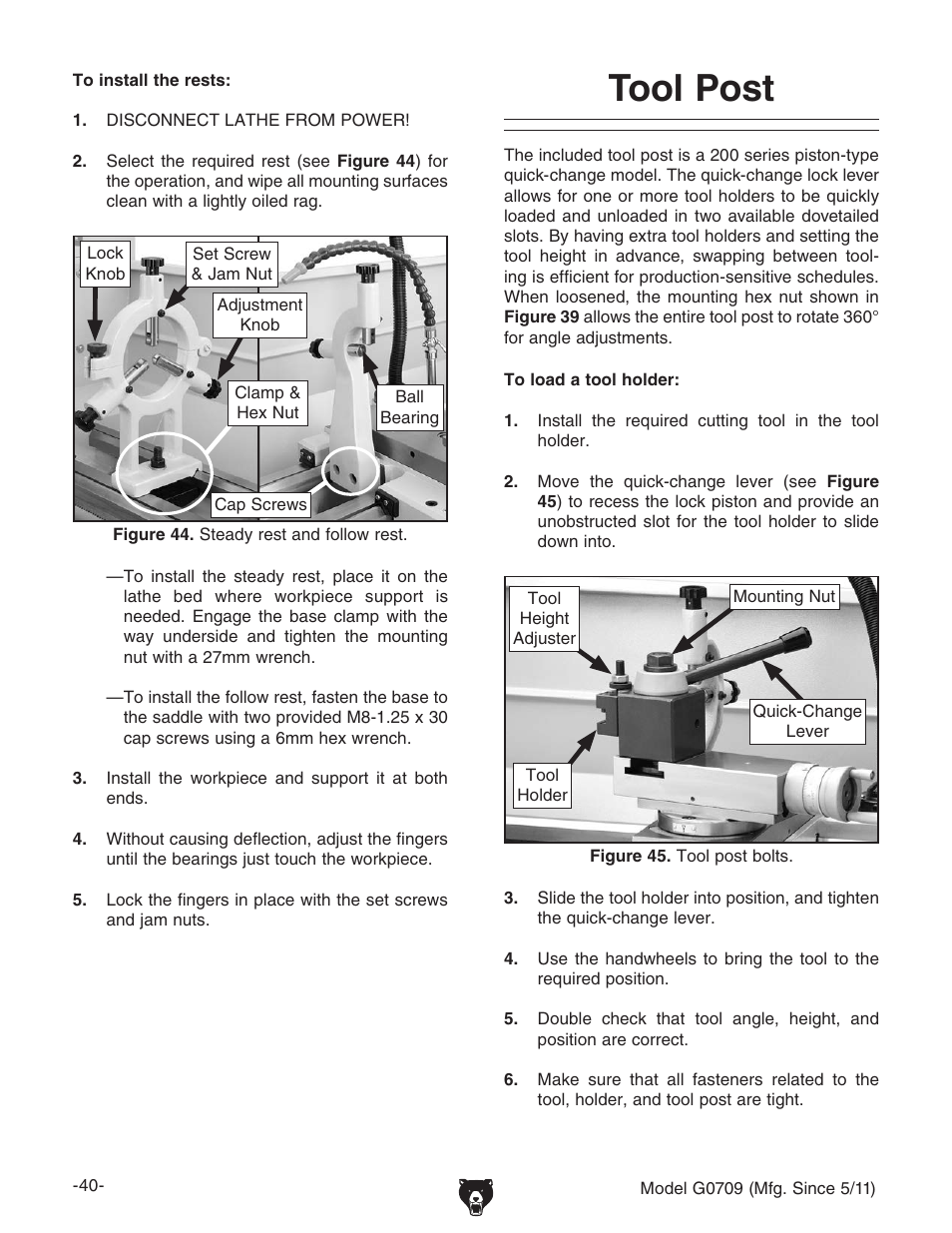 Tool post | Grizzly G0709 User Manual | Page 42 / 112