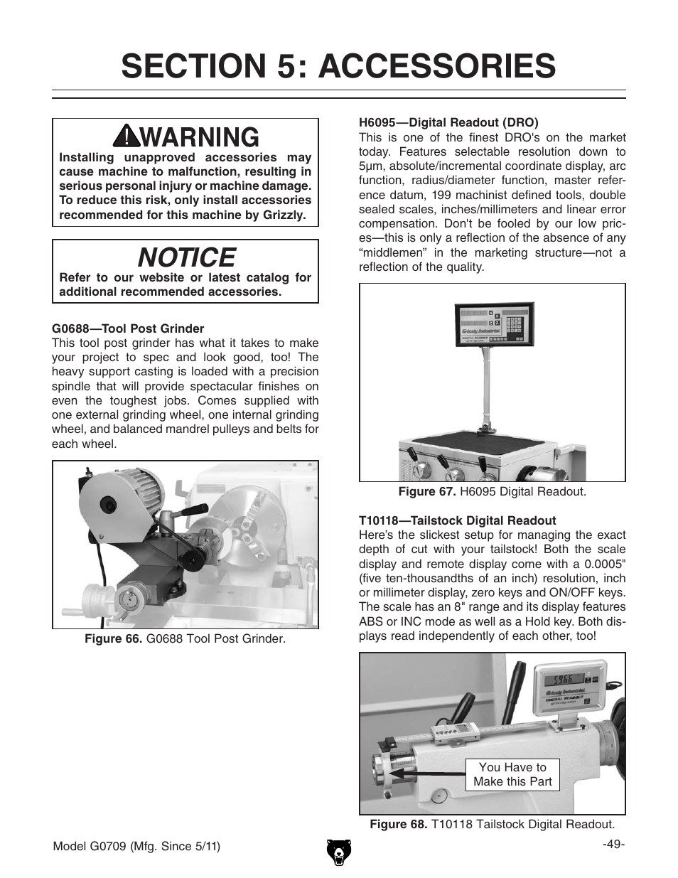 Notice | Grizzly G0709 User Manual | Page 51 / 112