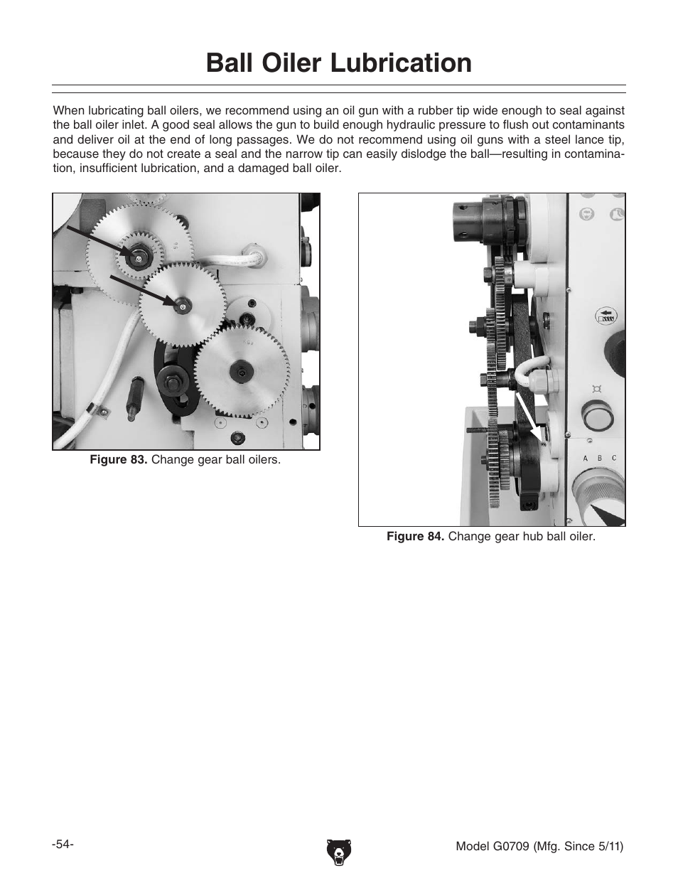 Ball oiler lubrication | Grizzly G0709 User Manual | Page 56 / 112