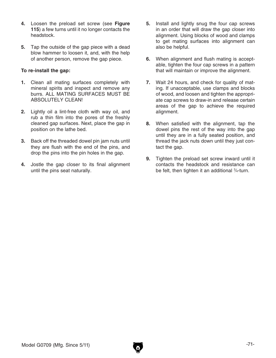 Grizzly G0709 User Manual | Page 73 / 112