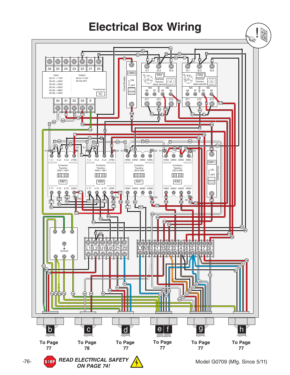 Electrical box wiring, Main box | Grizzly G0709 User Manual | Page 78 / 112