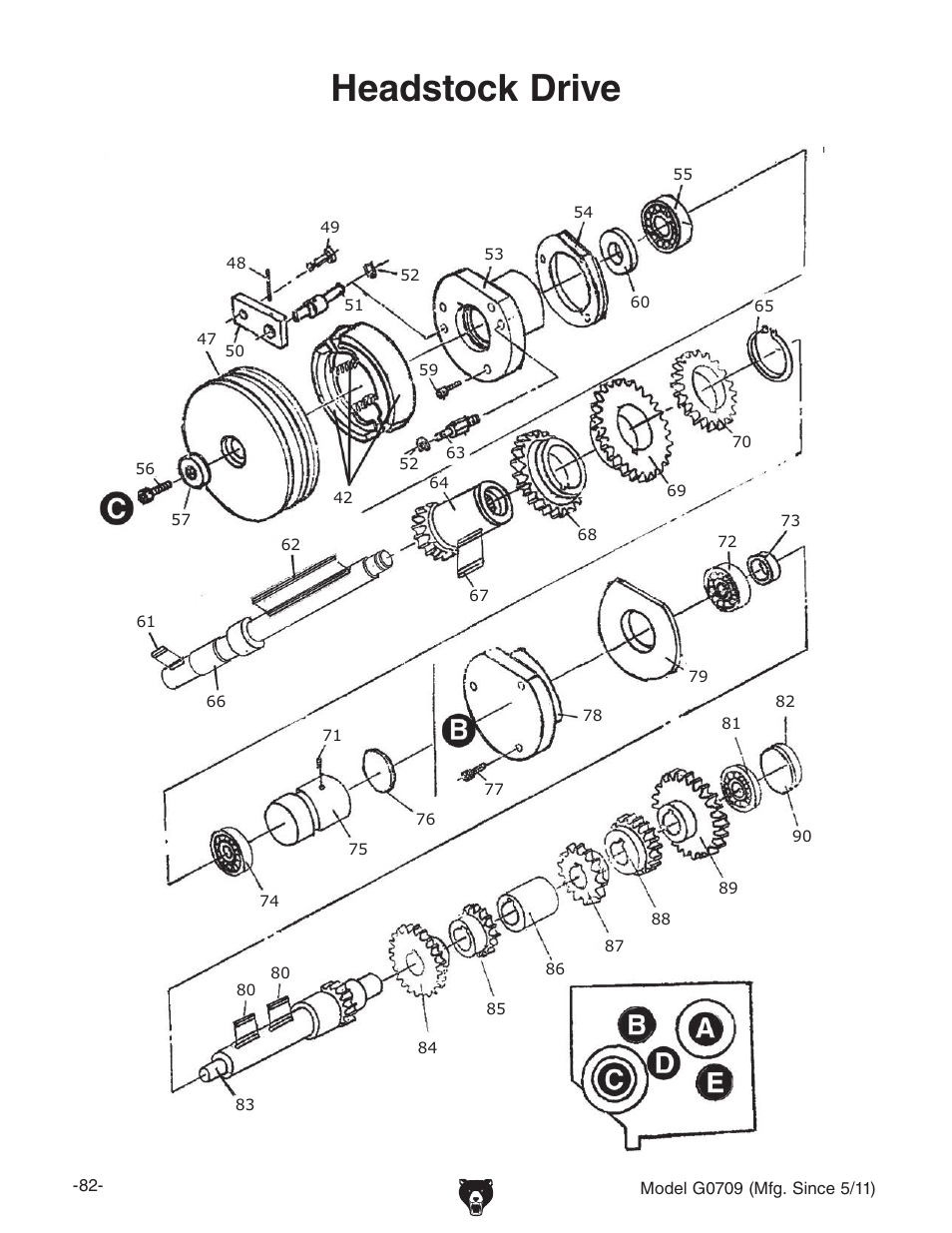 Headstock drive | Grizzly G0709 User Manual | Page 84 / 112