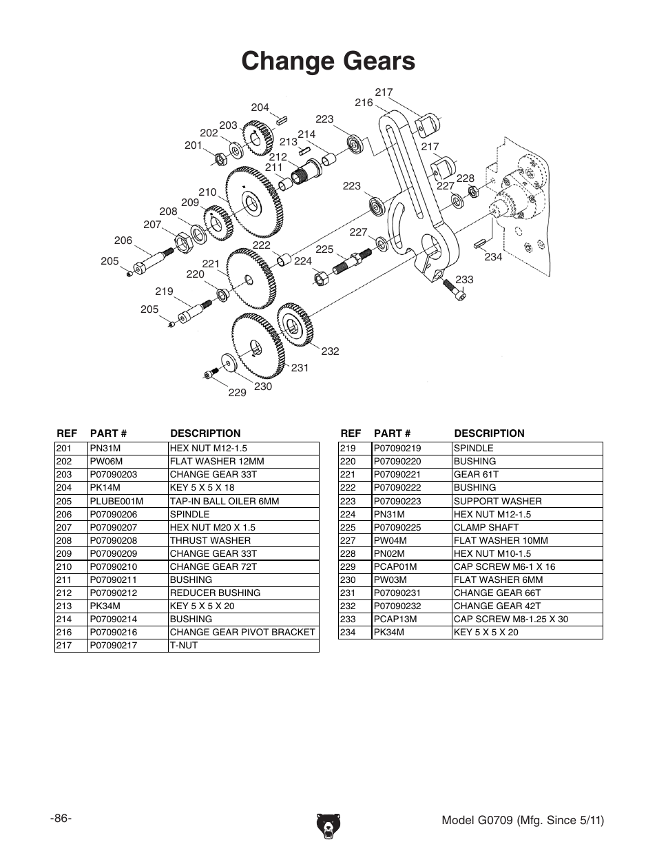 Change gears | Grizzly G0709 User Manual | Page 88 / 112