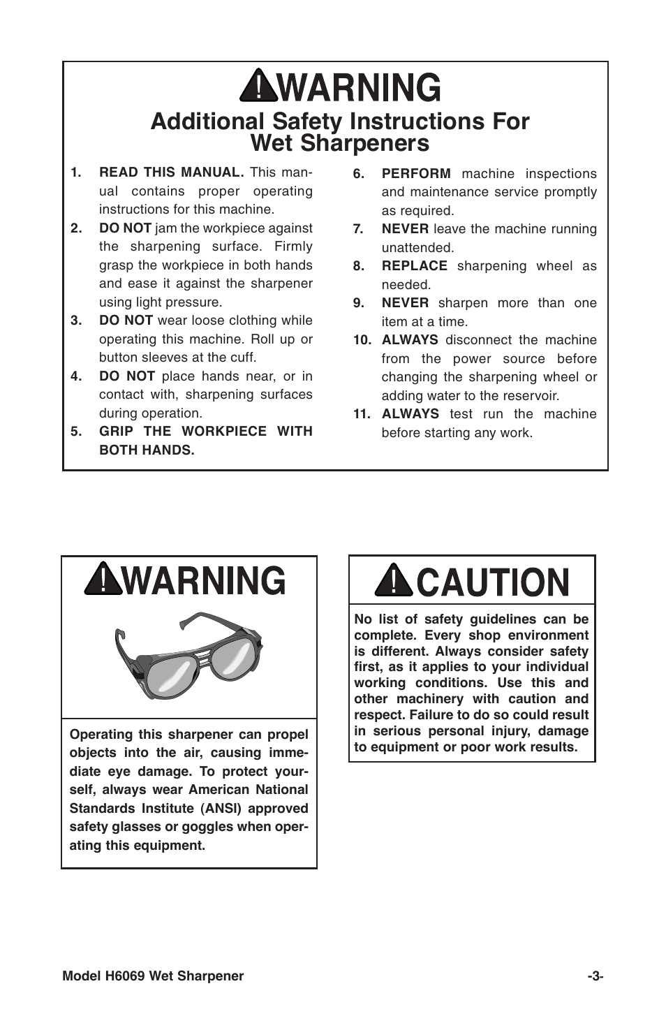 Additional safety instructions for wet sharpeners | Grizzly H6069 User Manual | Page 5 / 16