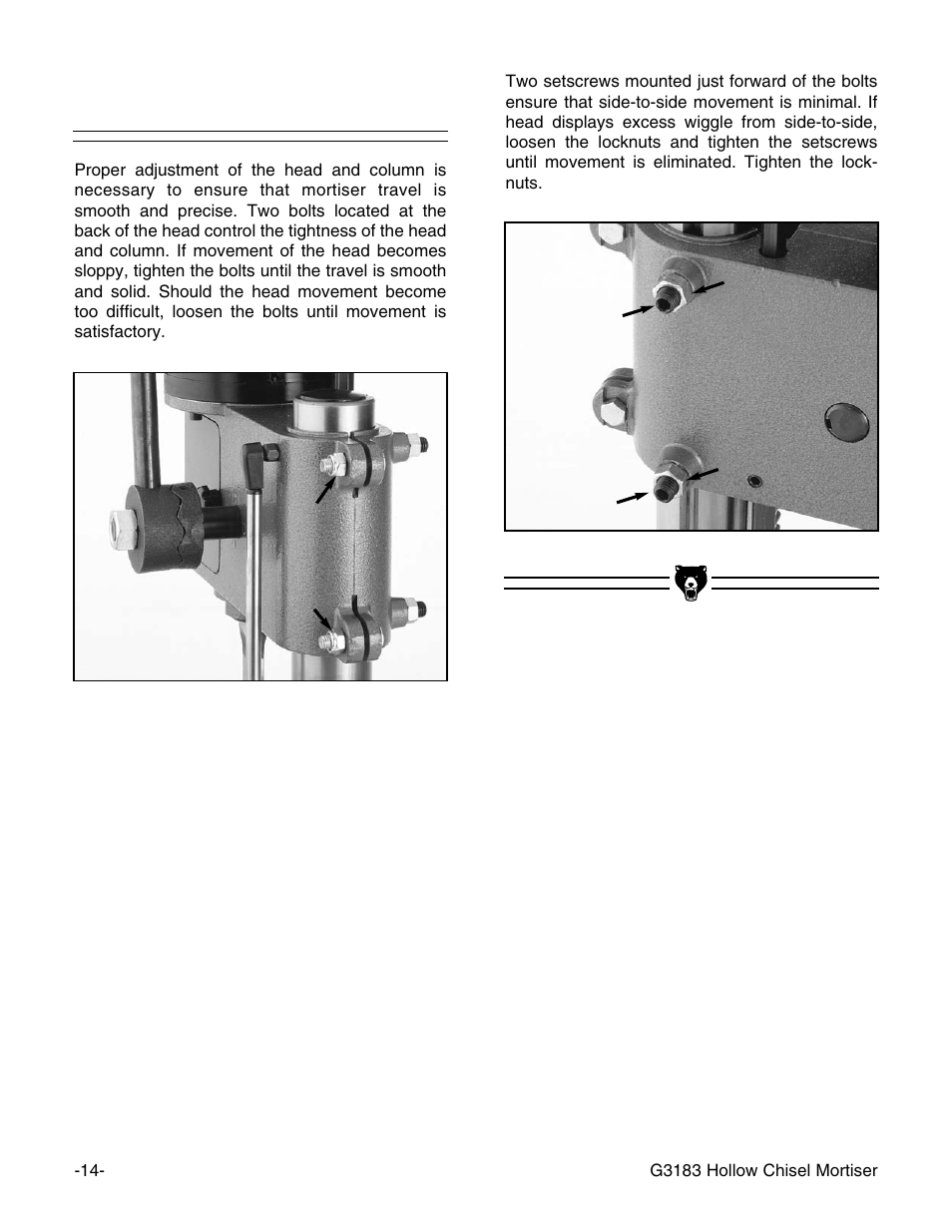 Head adjustment | Grizzly G3183 User Manual | Page 16 / 26