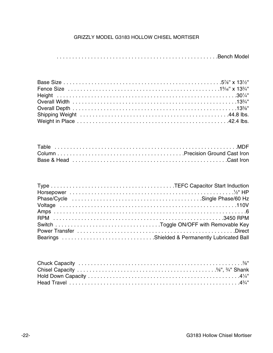 Machine data | Grizzly G3183 User Manual | Page 24 / 26