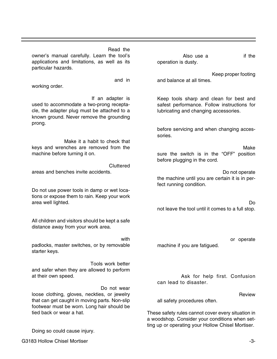 Safety rules for all tools | Grizzly G3183 User Manual | Page 5 / 26