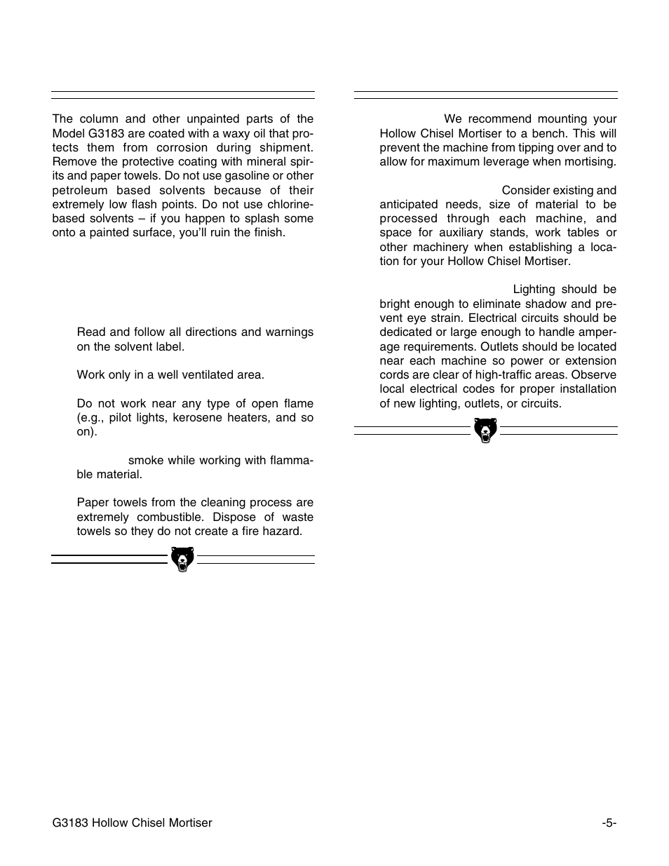 Clean up, Site considerations | Grizzly G3183 User Manual | Page 7 / 26