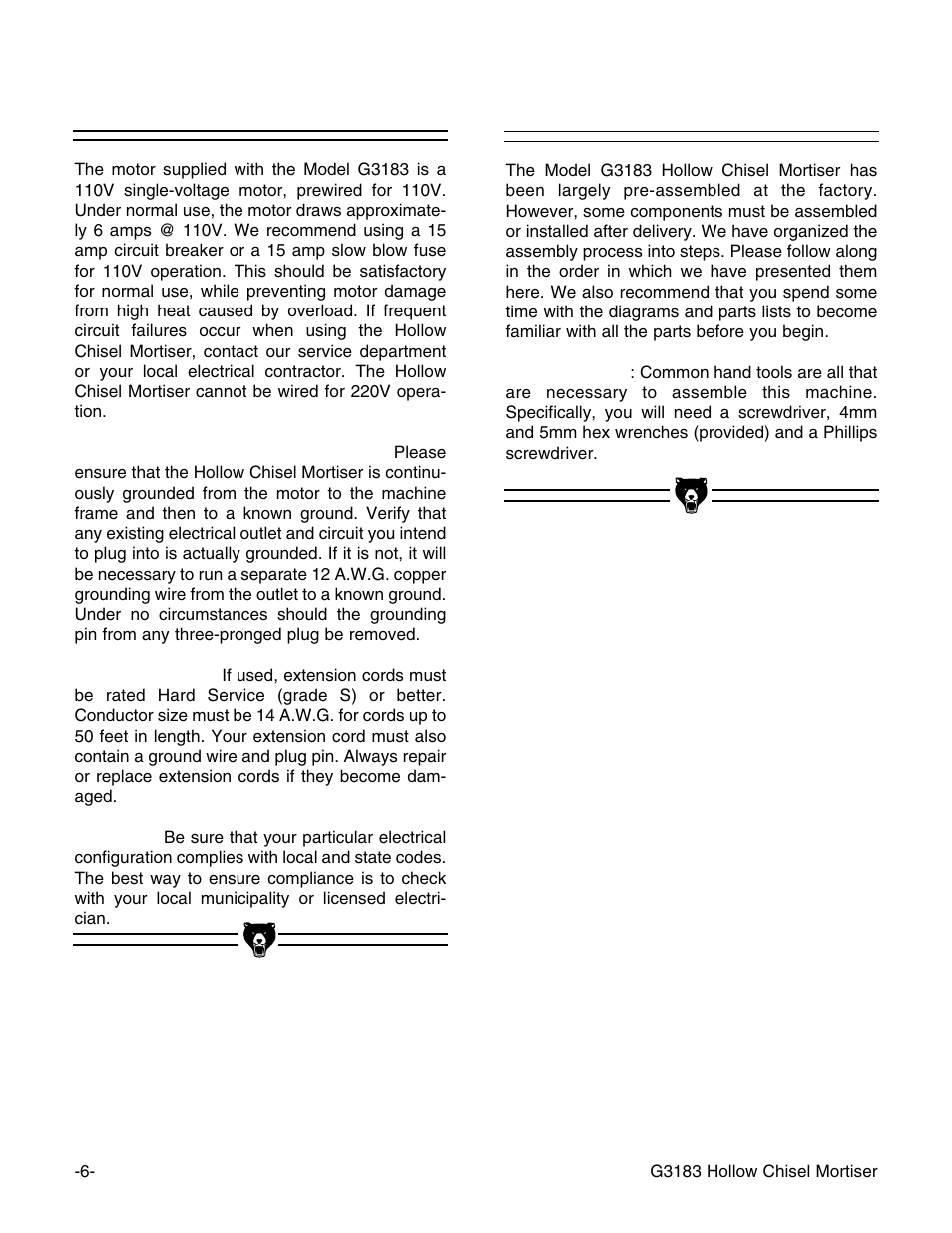 Circuit requirements, Tools required | Grizzly G3183 User Manual | Page 8 / 26