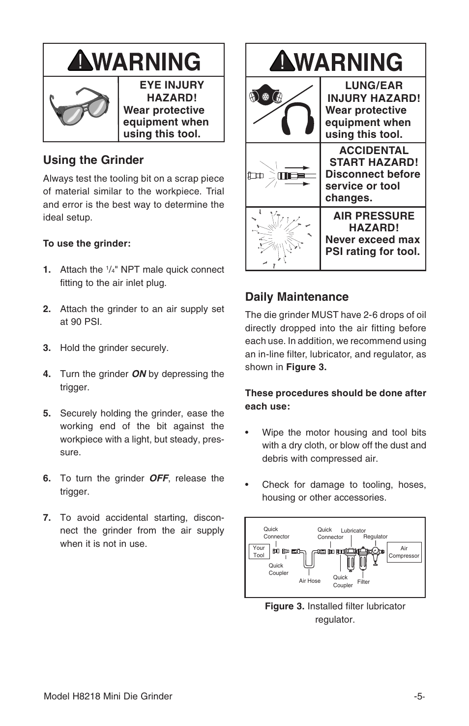 Using the grinder, Daily maintenance | Grizzly H8218 User Manual | Page 7 / 8