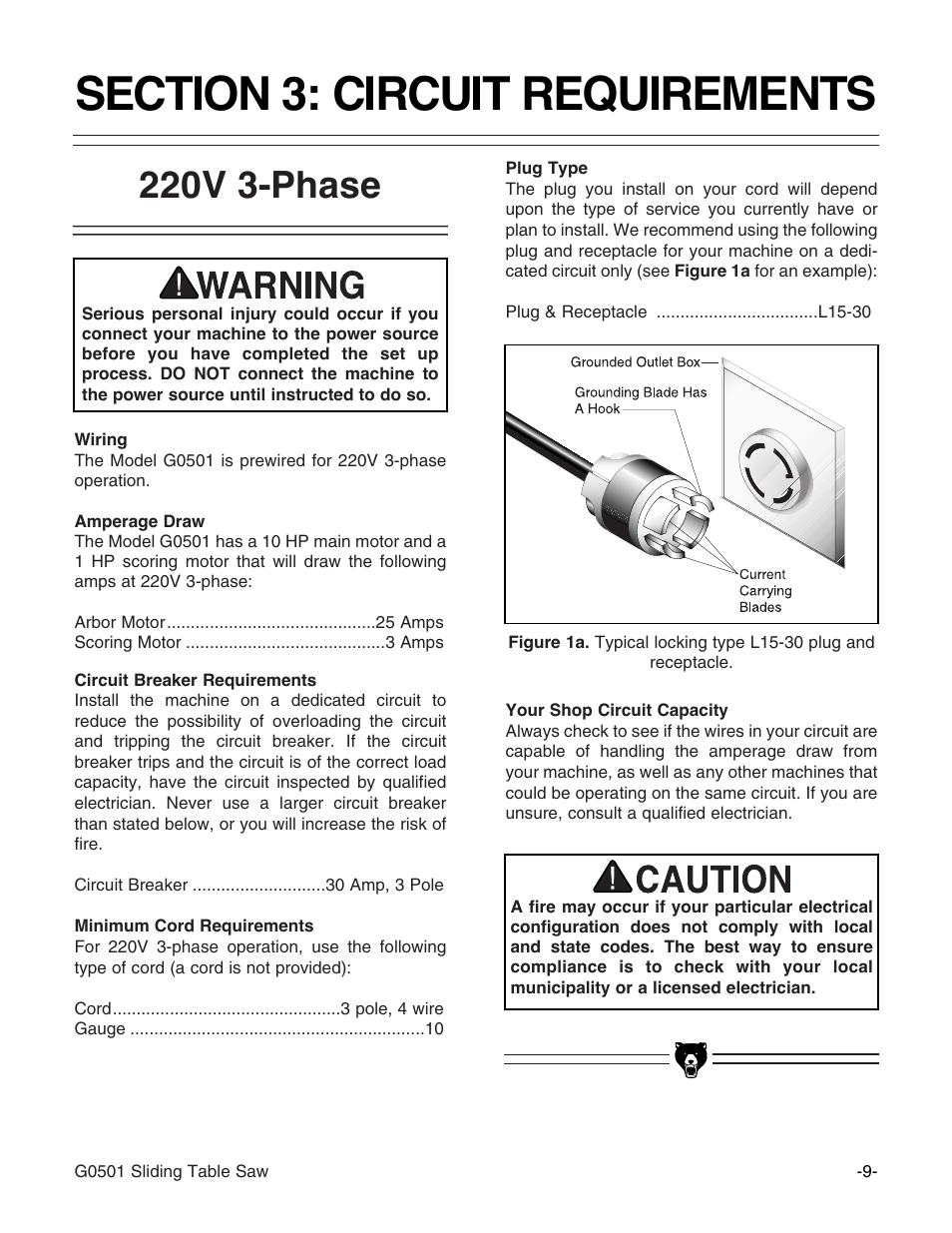 220v 3-phase | Grizzly G0501 User Manual | Page 11 / 96