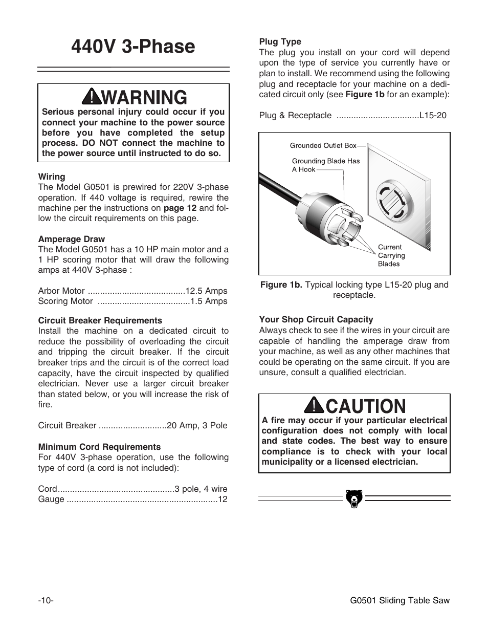 440v 3-phase | Grizzly G0501 User Manual | Page 12 / 96