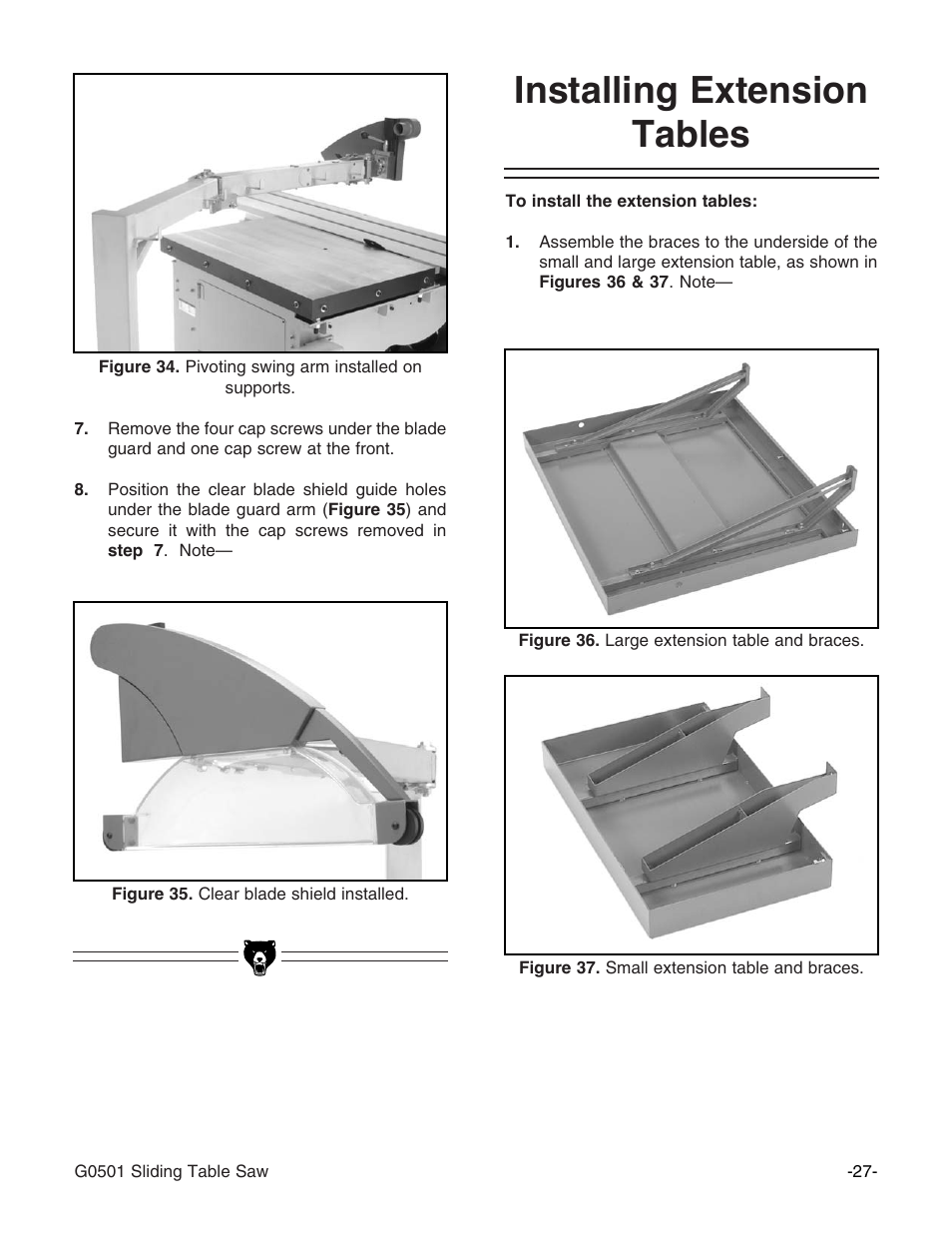 Installing extension tables | Grizzly G0501 User Manual | Page 29 / 96