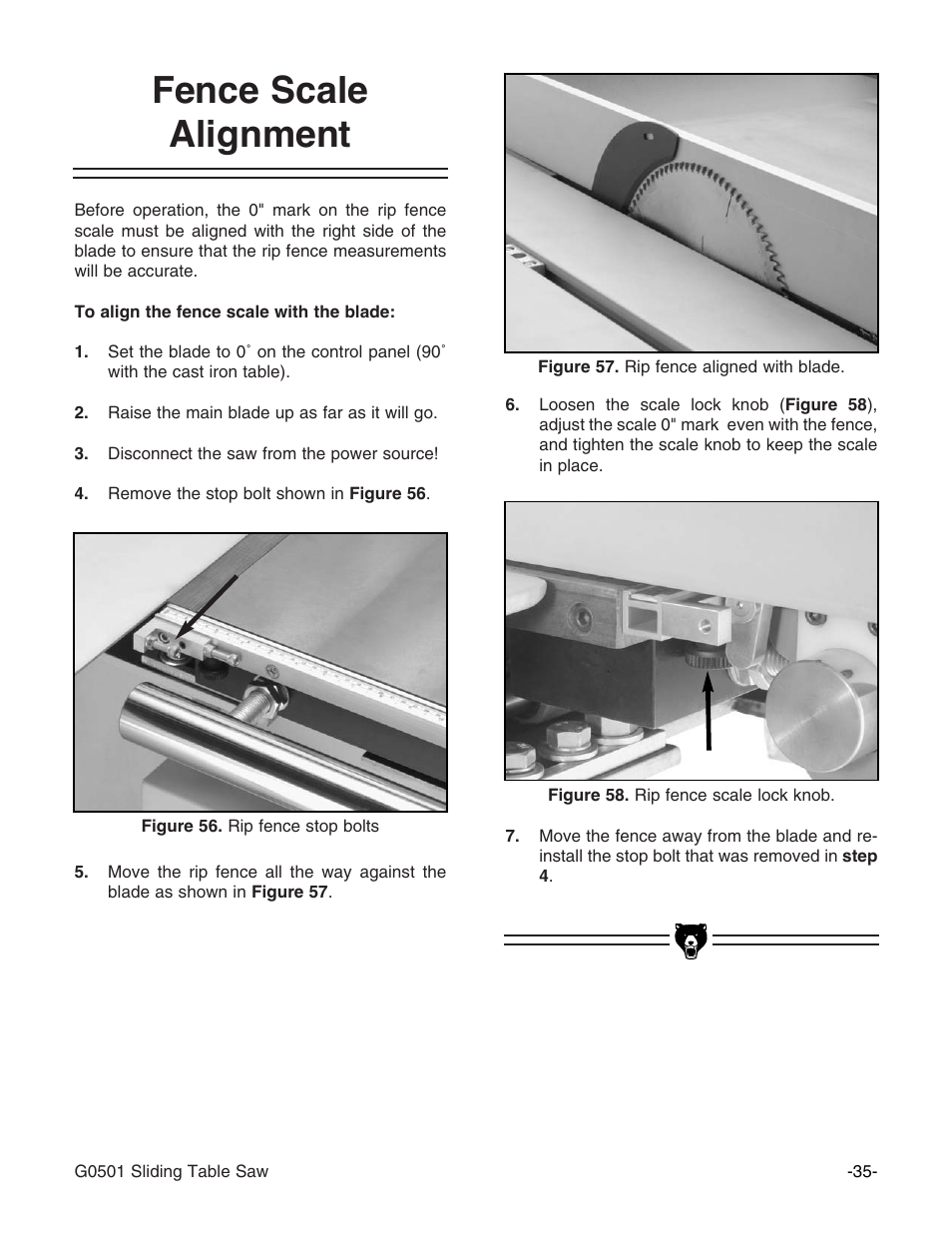 Fence scale alignment | Grizzly G0501 User Manual | Page 37 / 96