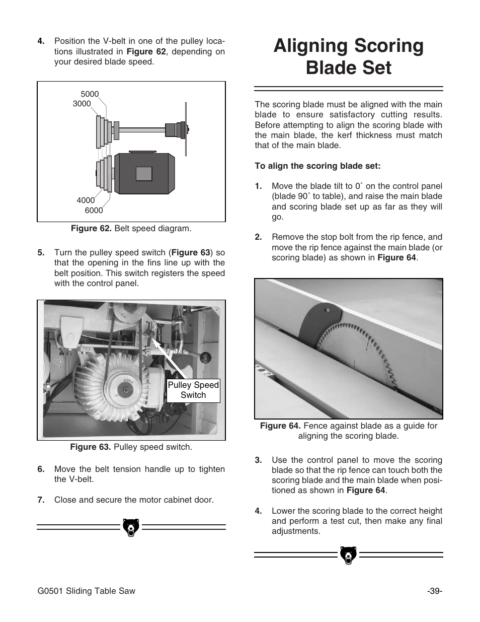 Aligning scoring blade set | Grizzly G0501 User Manual | Page 41 / 96