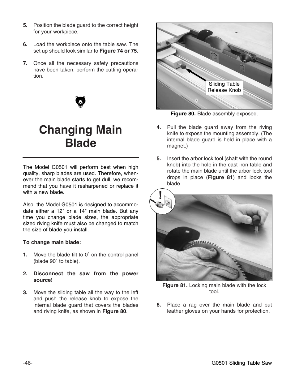 Changing main blade | Grizzly G0501 User Manual | Page 48 / 96