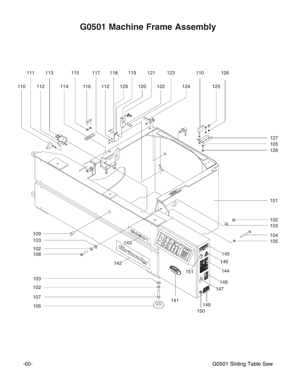 G0501 machine frame assembly | Grizzly G0501 User Manual | Page 62 / 96