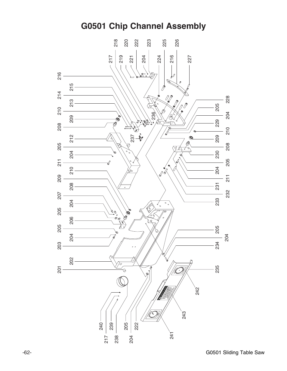 G0501 chip channel assembly | Grizzly G0501 User Manual | Page 64 / 96