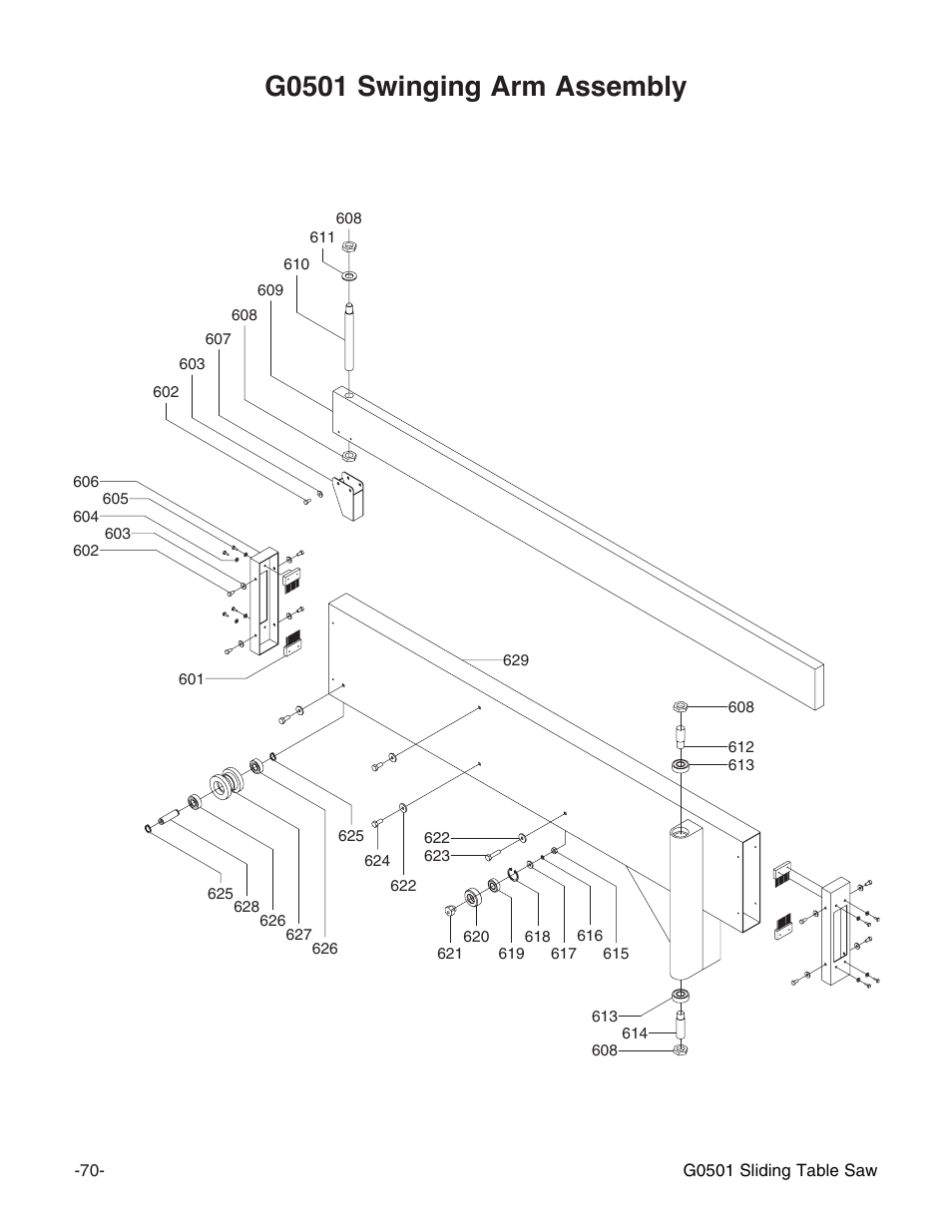 G0501 swinging arm assembly | Grizzly G0501 User Manual | Page 72 / 96