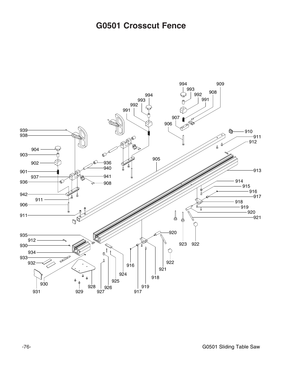 G0501 crosscut fence | Grizzly G0501 User Manual | Page 78 / 96