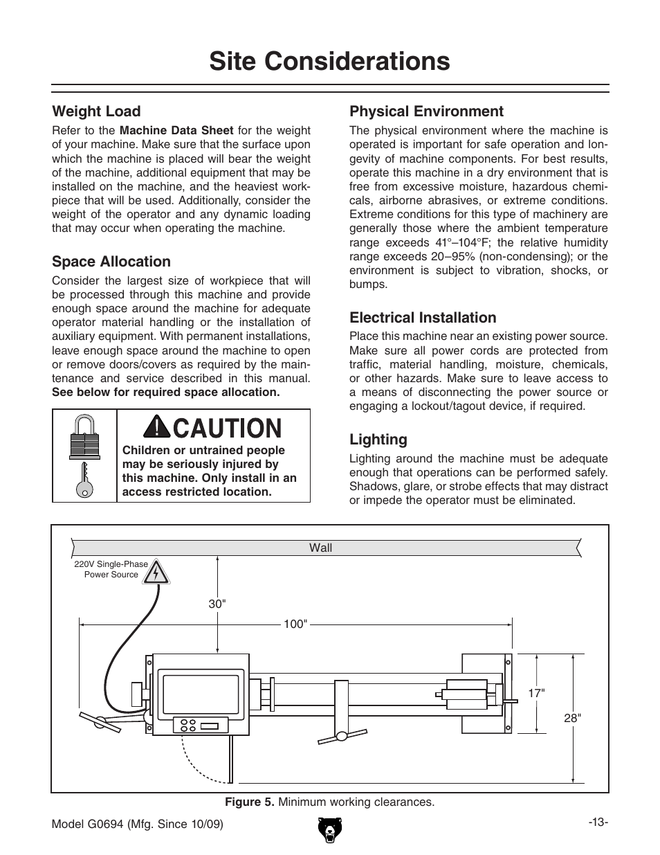 Site considerations | Grizzly G0694 User Manual | Page 15 / 60