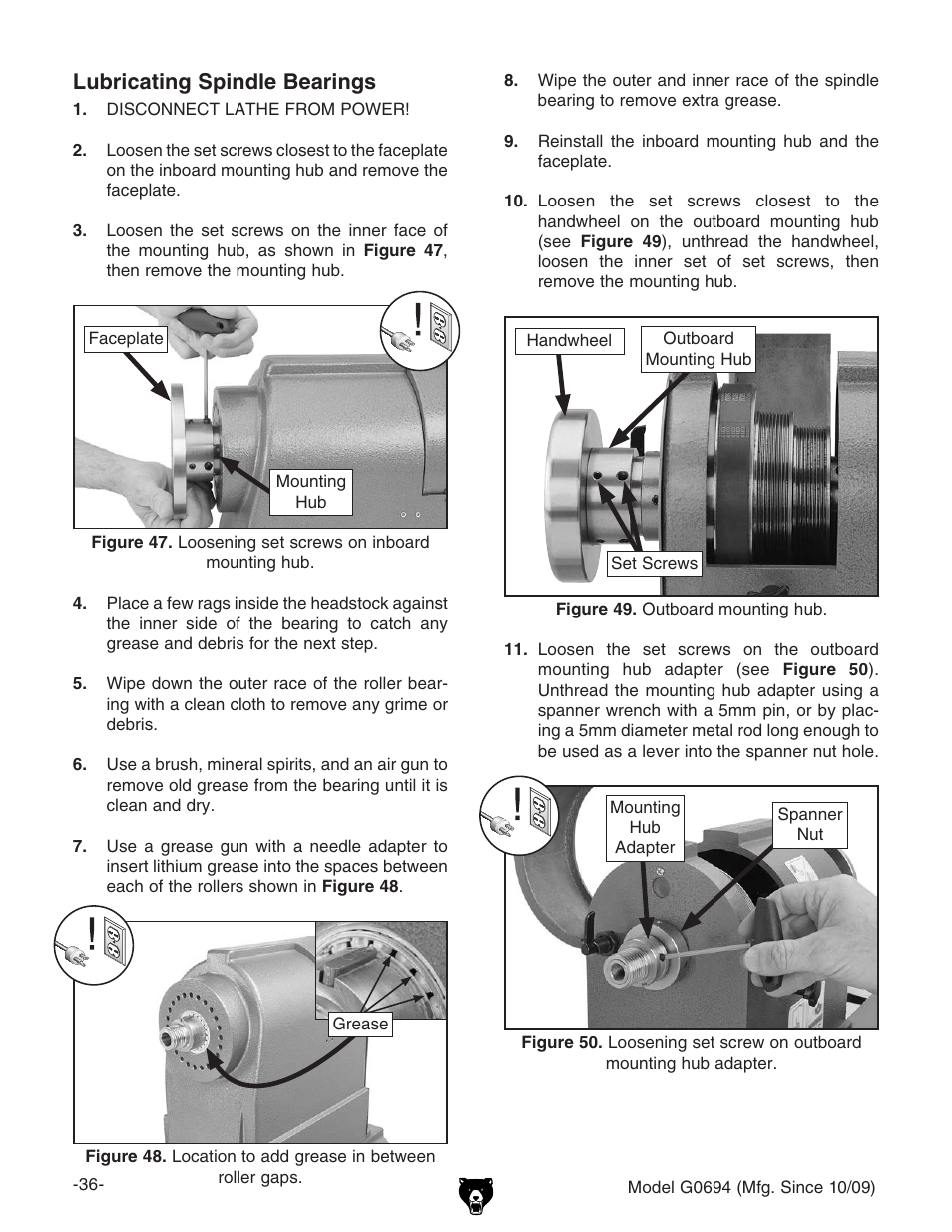 Lubricating spindle bearings | Grizzly G0694 User Manual | Page 38 / 60