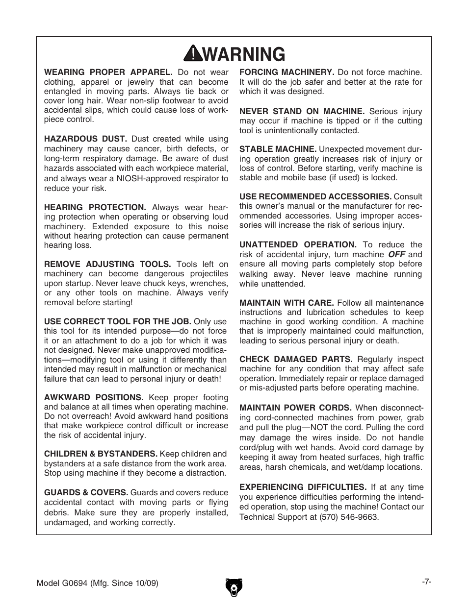 Grizzly G0694 User Manual | Page 9 / 60