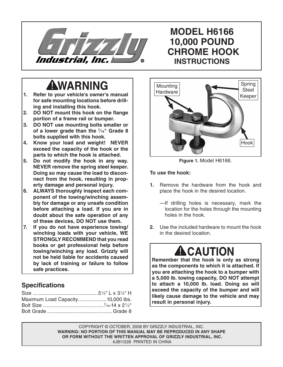 Grizzly H6166 User Manual | 2 pages