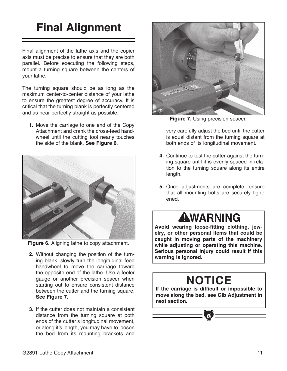 Final alignment notice | Grizzly G2891 User Manual | Page 13 / 26
