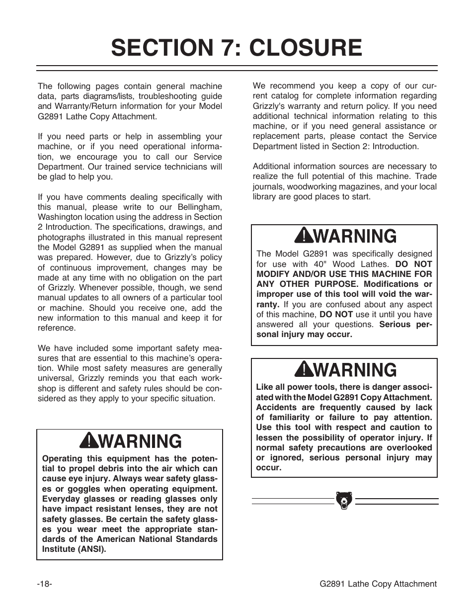 Grizzly G2891 User Manual | Page 20 / 26