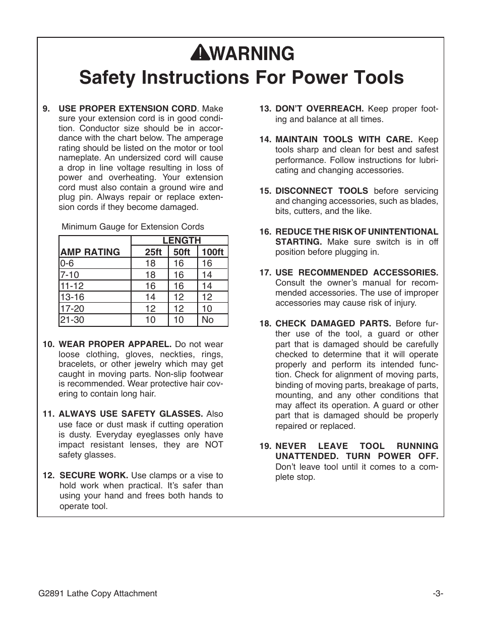 Safety instructions for power tools | Grizzly G2891 User Manual | Page 5 / 26